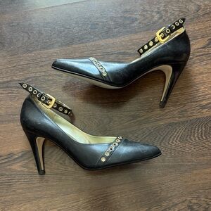 Vintage Proxy Ankle Strap Grommet Heels Black 8
